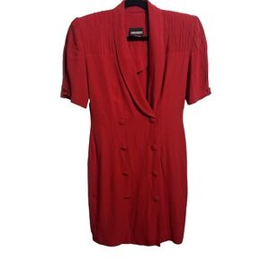 Women's John Roberts Red Blazer Chic Double Breasted Midi Dress‎ Coat Size 16